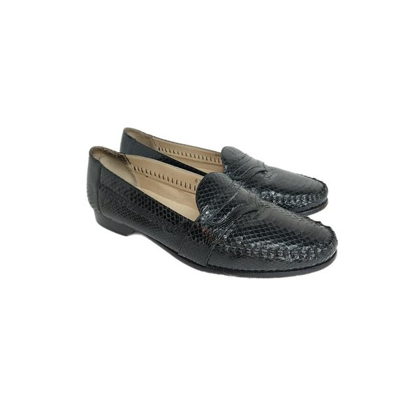 Ennesi Black Reptile Snakeskin Mens Slip On Loafers Size 9 Snakeskin